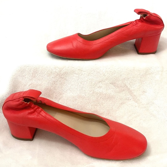 Everlane Minimalist Pumps Red Leather Mid Block Heel Career Dress Shoes Sz 7.5 - Picture 2 of 16